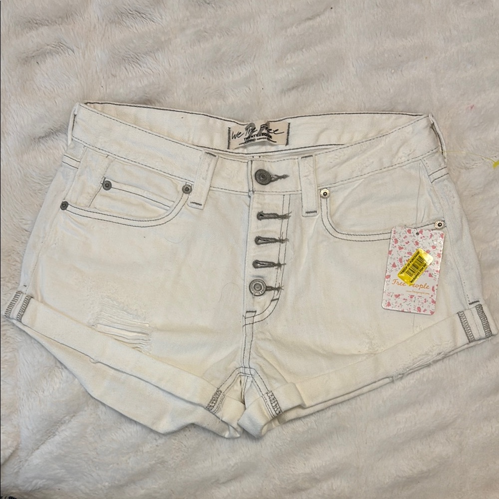 Free People White Jean Shorts Distressed Cut-Off Style